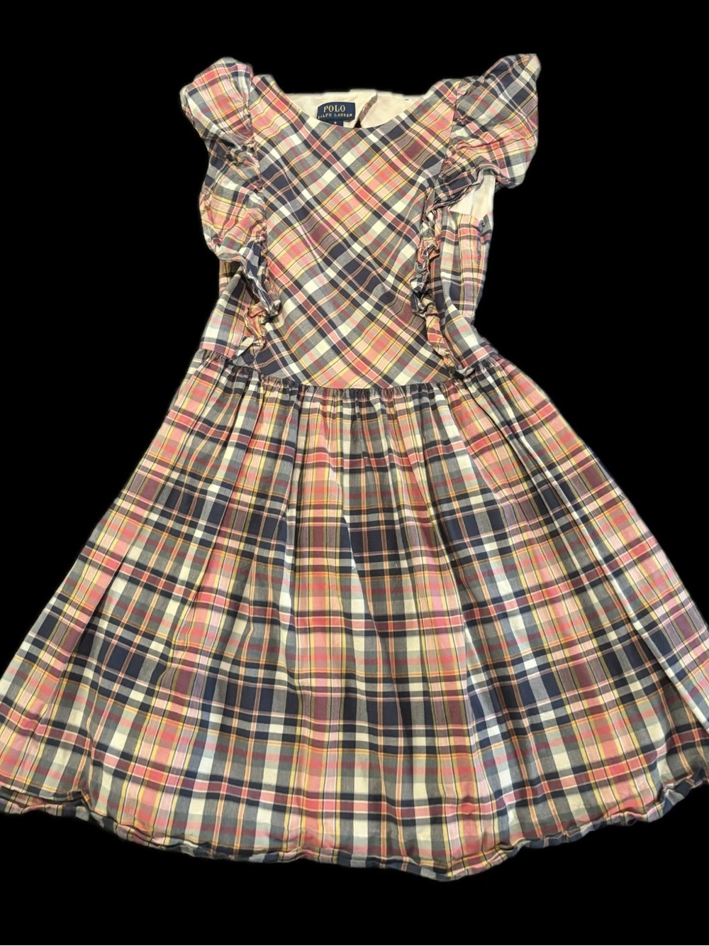 Polo by Ralph Lauren Navy, Pink & Cream Plaid Ruffle-Sleeve Dress